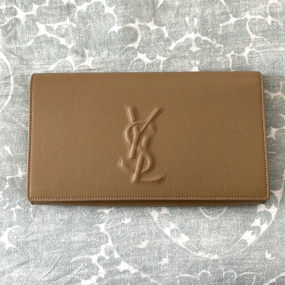 Saint Laurent YSL Belle de Jour Beige Leather Large Clutch Bag